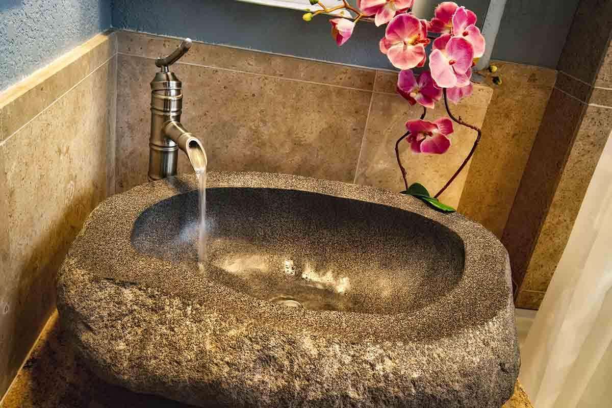 BAMBOO 2: bathroom #2, stone vessel vanity.