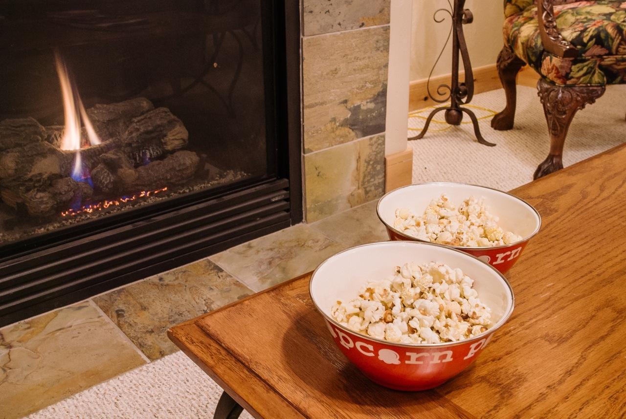 Stay in for a movie by the gas fireplace