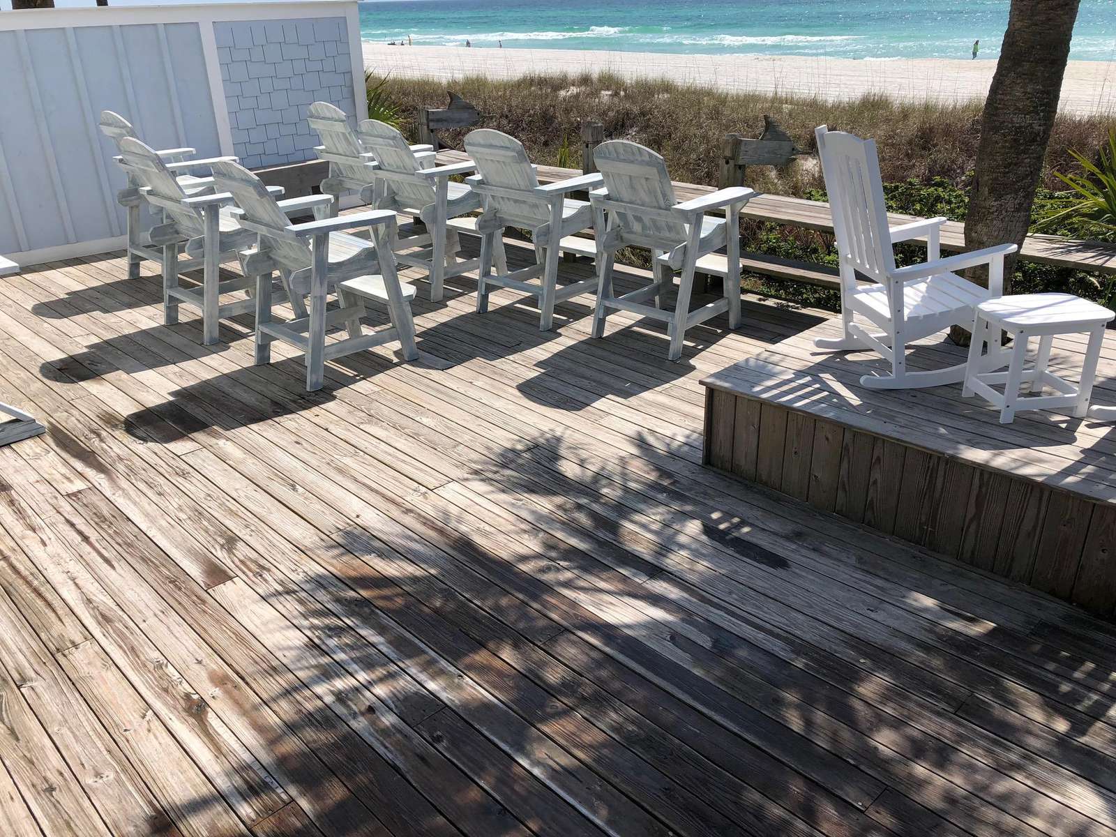 Tall Chairs & Rockers overlooking ocean, 2 charcoal grills