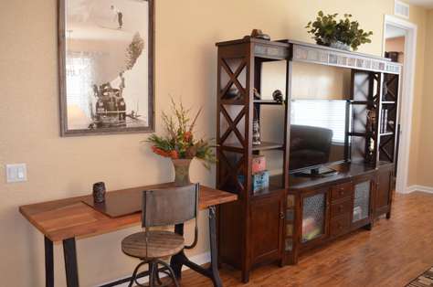 Desk and entertaiment center in living room