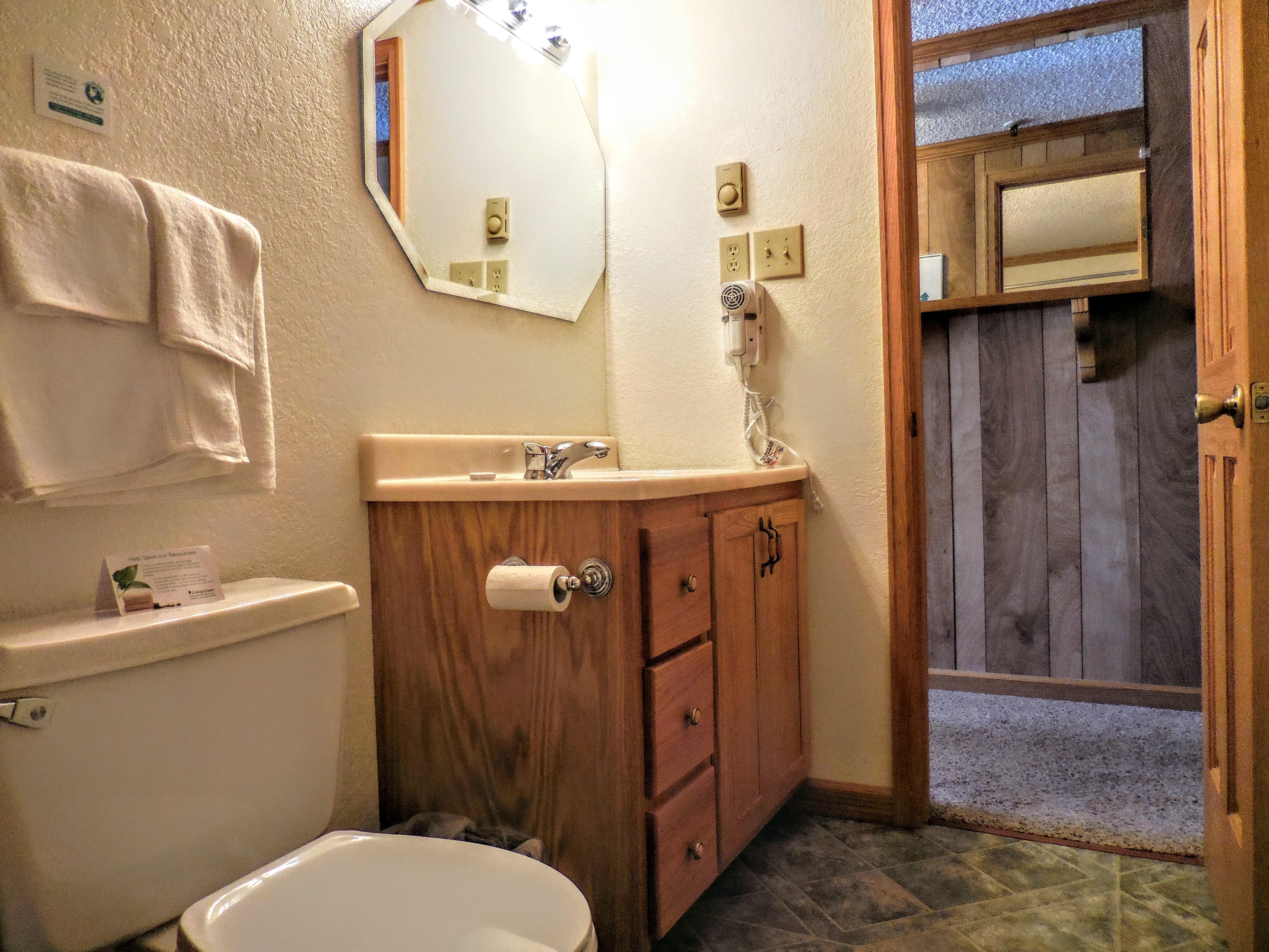 Enlarged bathroom with hairdryer