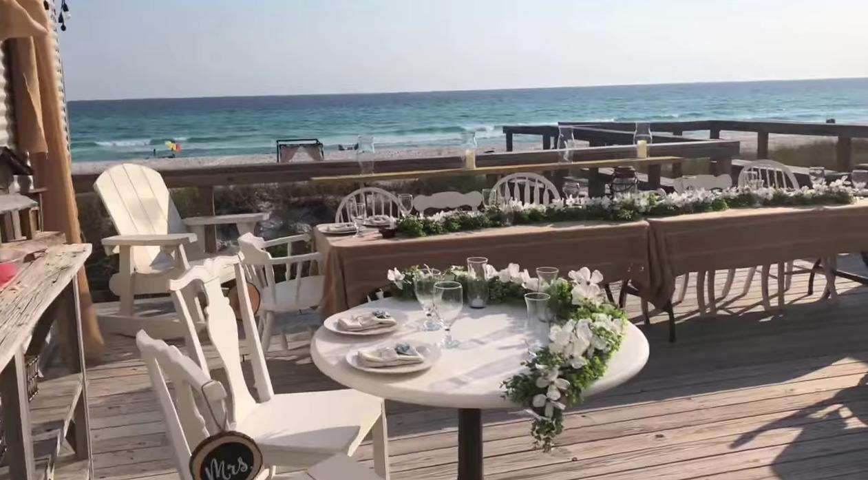 Wedding reception on the deck. Time for the first dance.