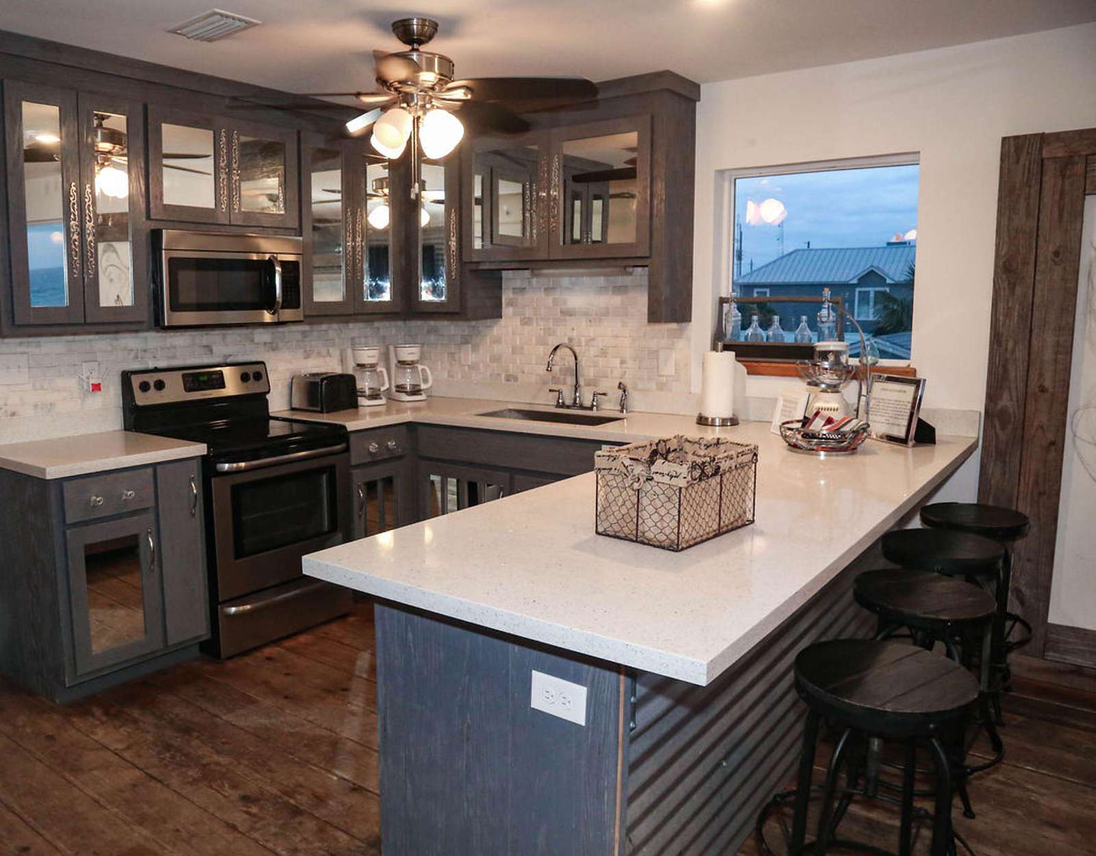 kitchen with two side by side refrigerators
