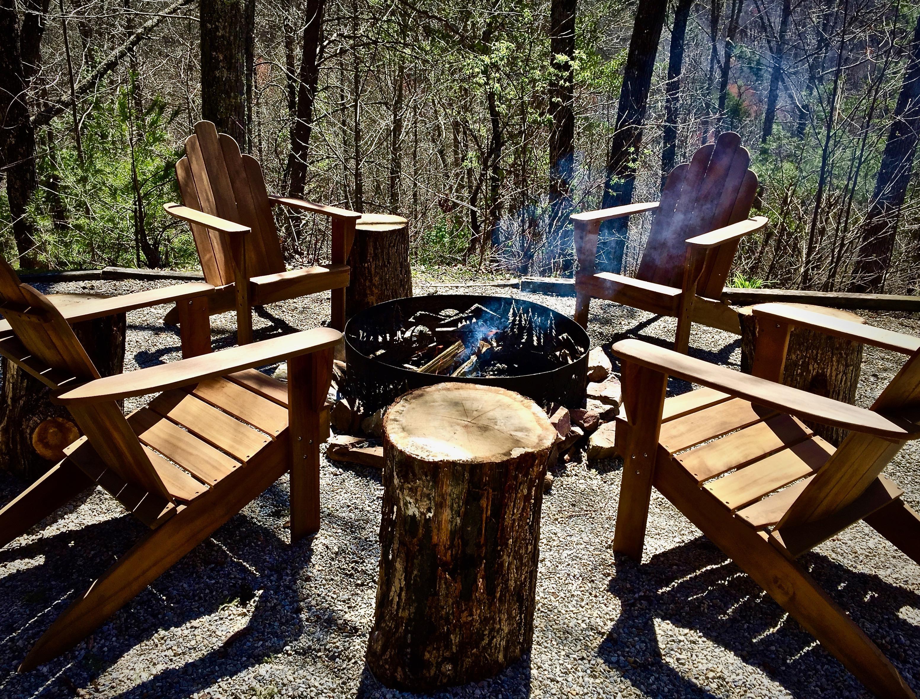 2019 Season began with 4 New Teak Adirondack Chairs to Relax around the Fire Pit