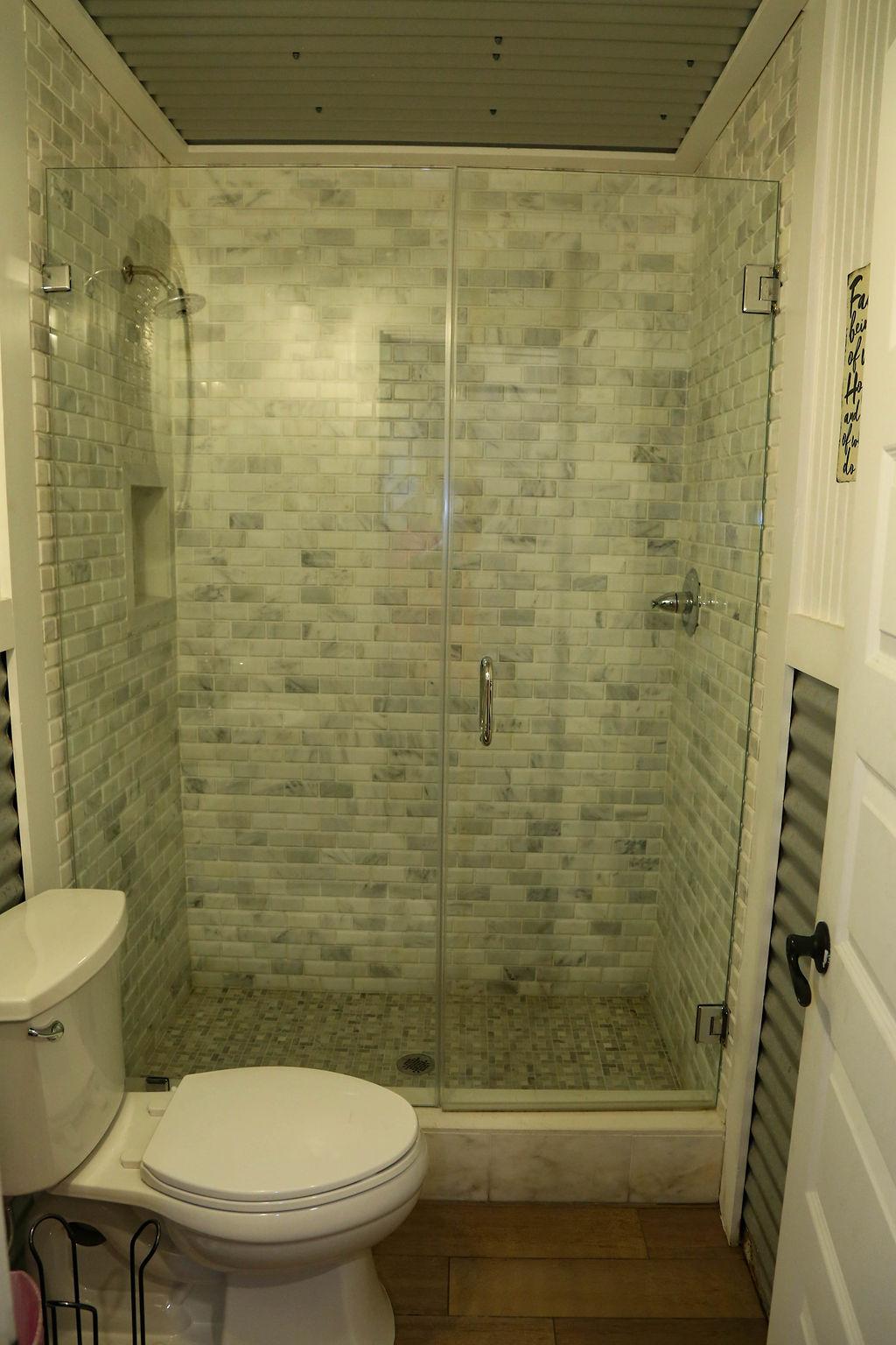 Bathroom # 7custom white marble shower