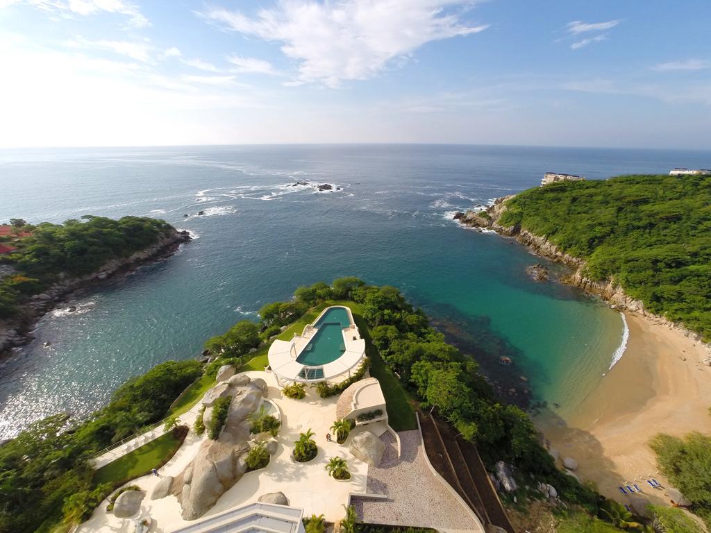 Aerial view of the featured peninsula pool