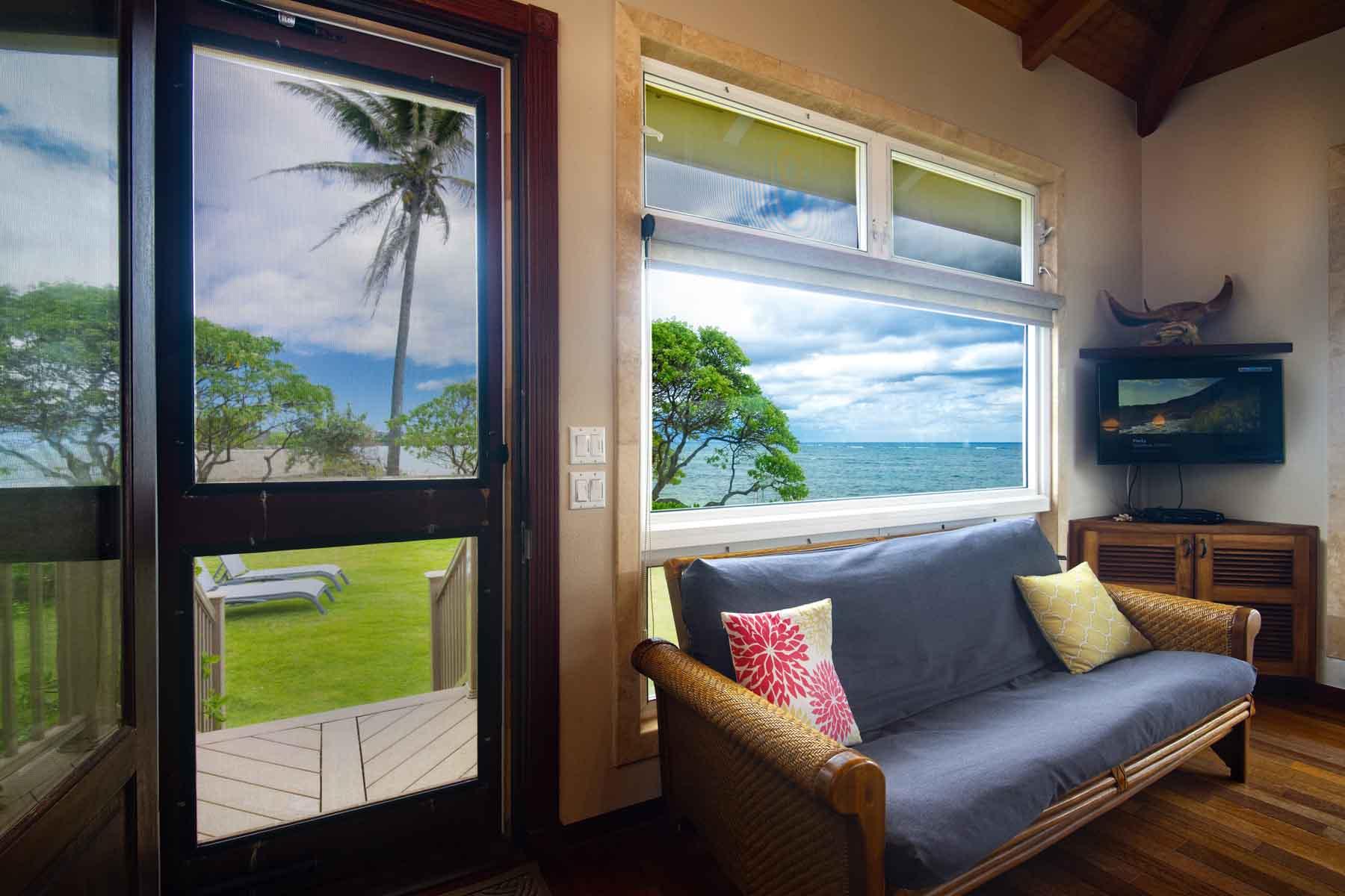 Lawn borders on sandy beach