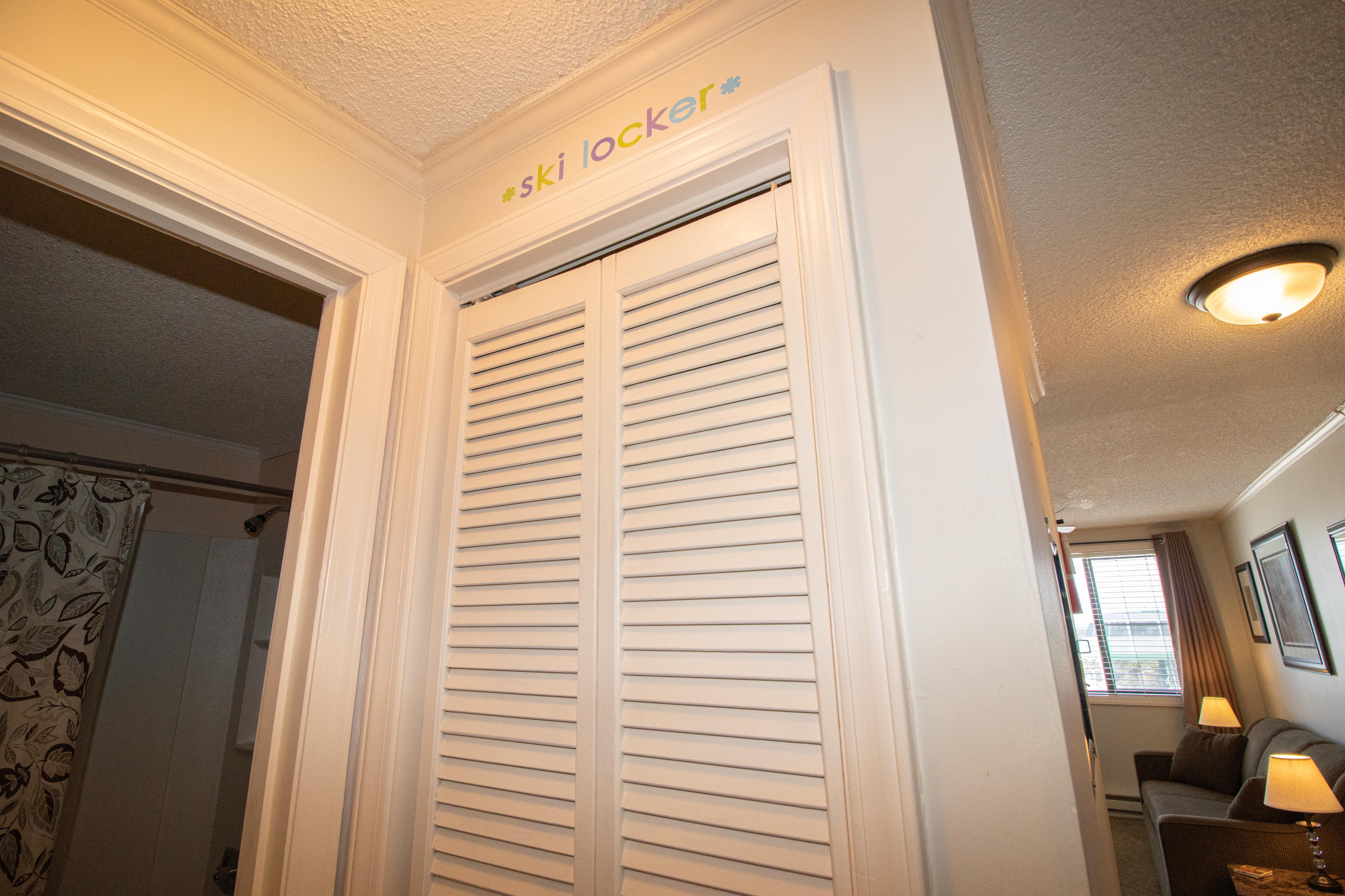 Safely store your skis, boards and boots in ML328's ski locker (located in hallway)