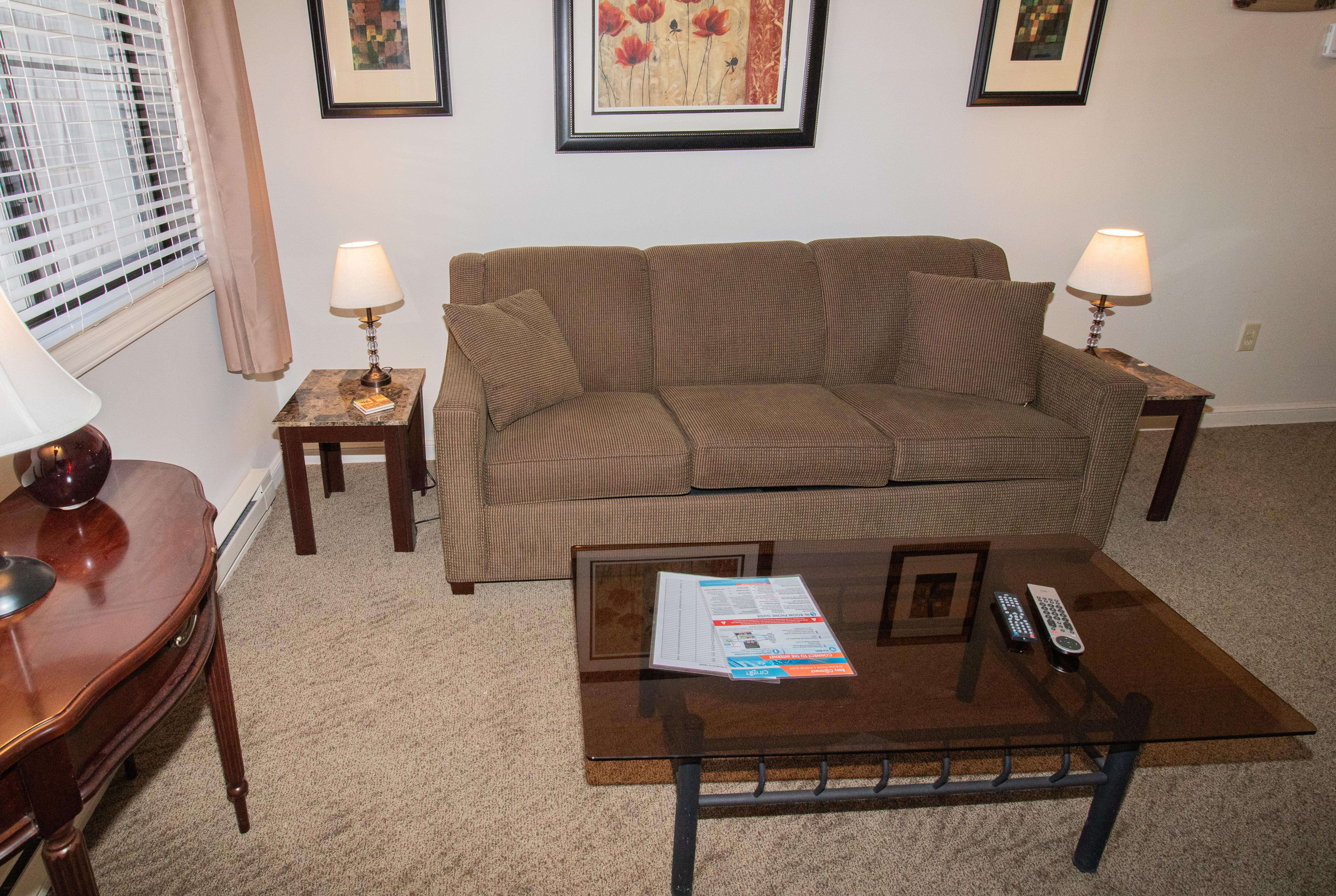 Fold-out couch in living area sleeps two (2) guests