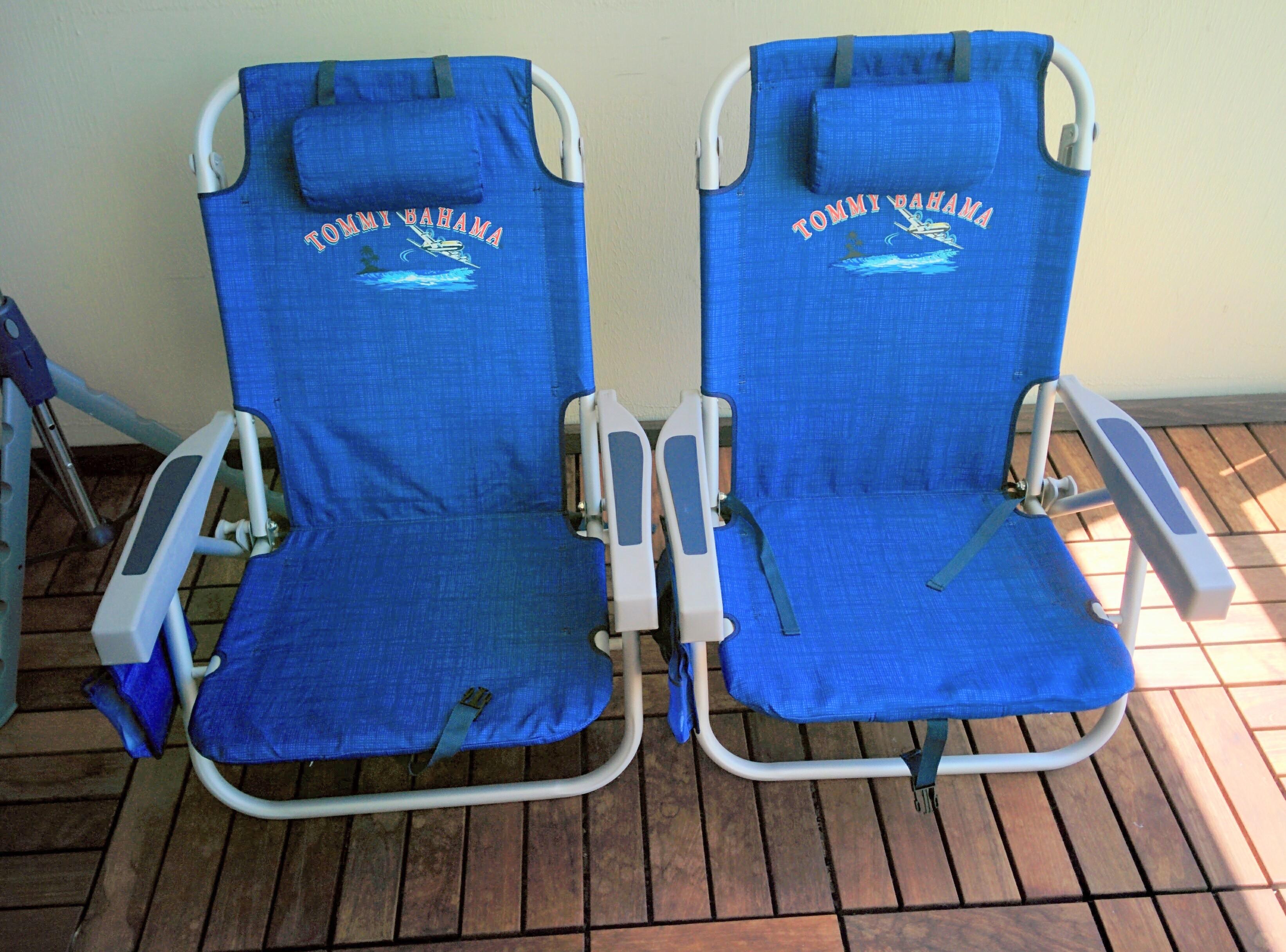 We provide 2 backpack beach chairs