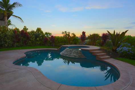 Sunset at the private pool