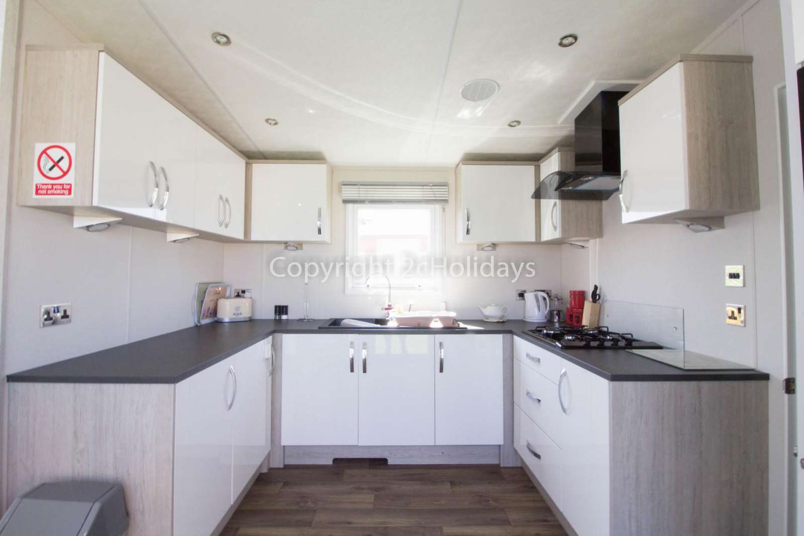Modern and Stylish kitchen in this static home at the Broadland Sands Holiday Park.