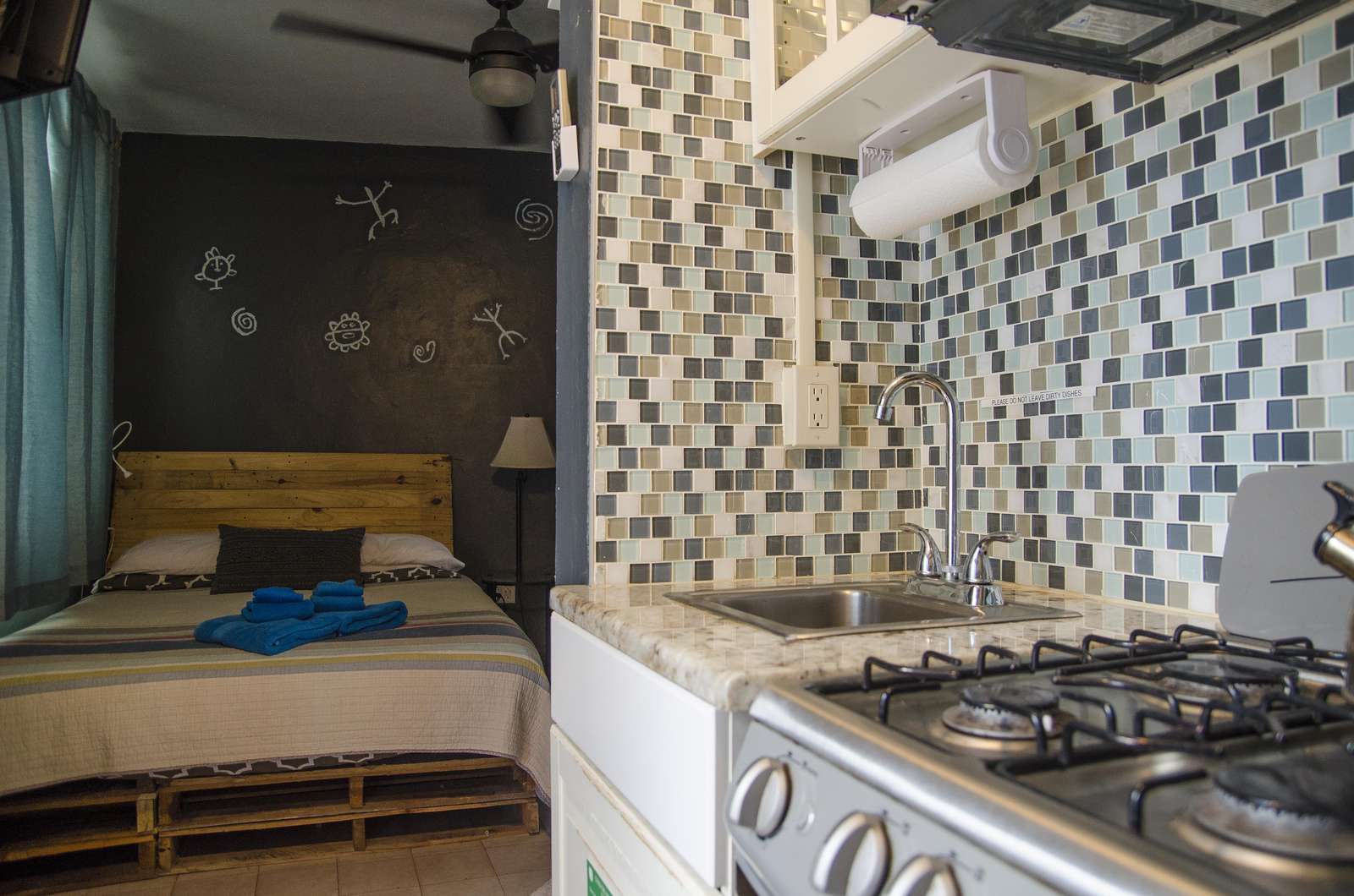 A smaller room, but with a full private kitchen