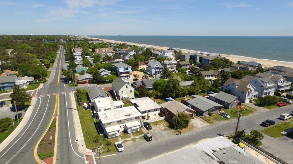 Aerial view of Ocean View Condominiums facing North towards Rehoboth