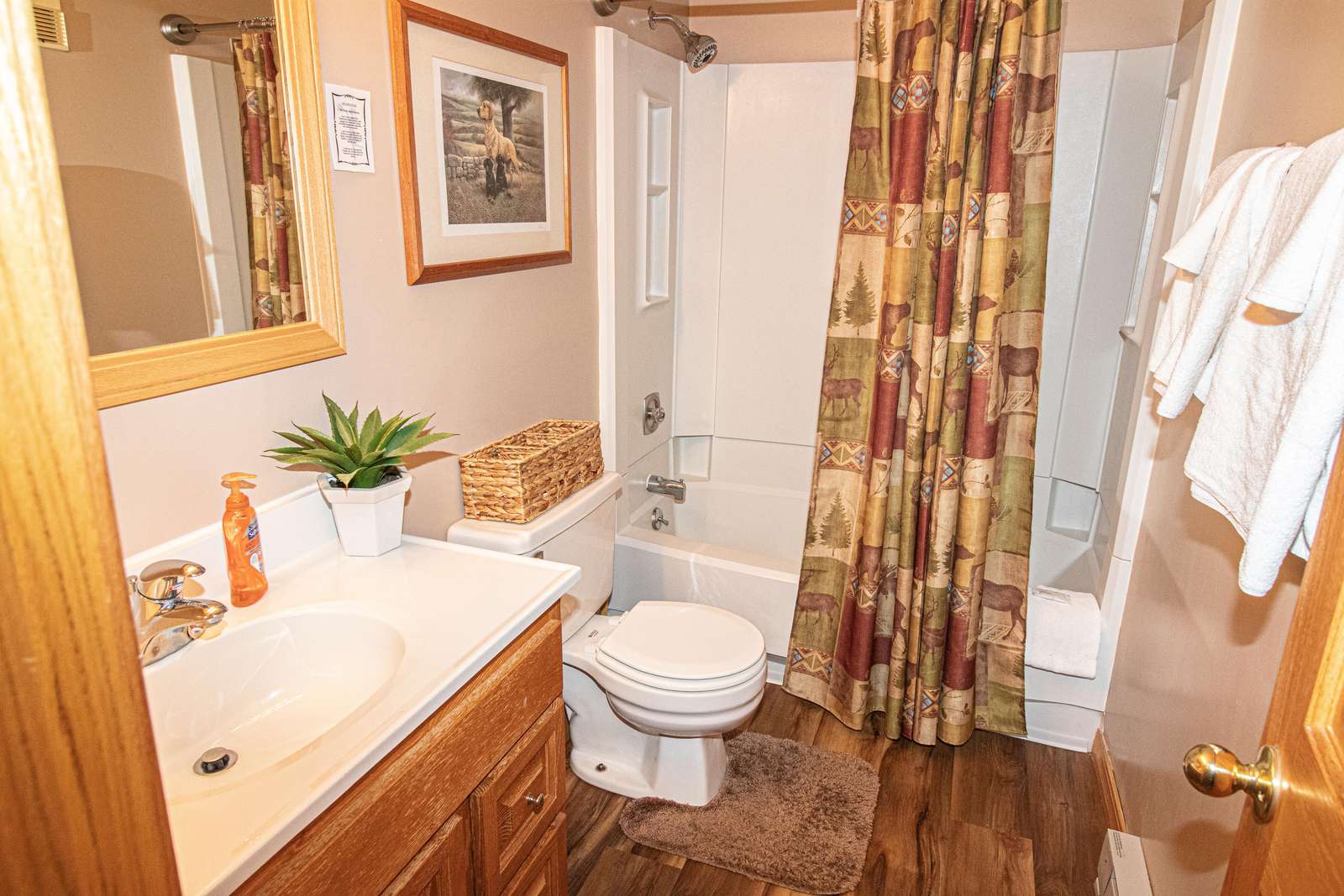Enlarged bathroom with shower and tub. Towels provided!