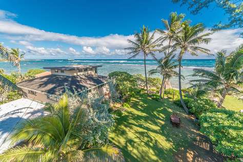 Bird's eye view of beach front area at Tiki Moon Villas