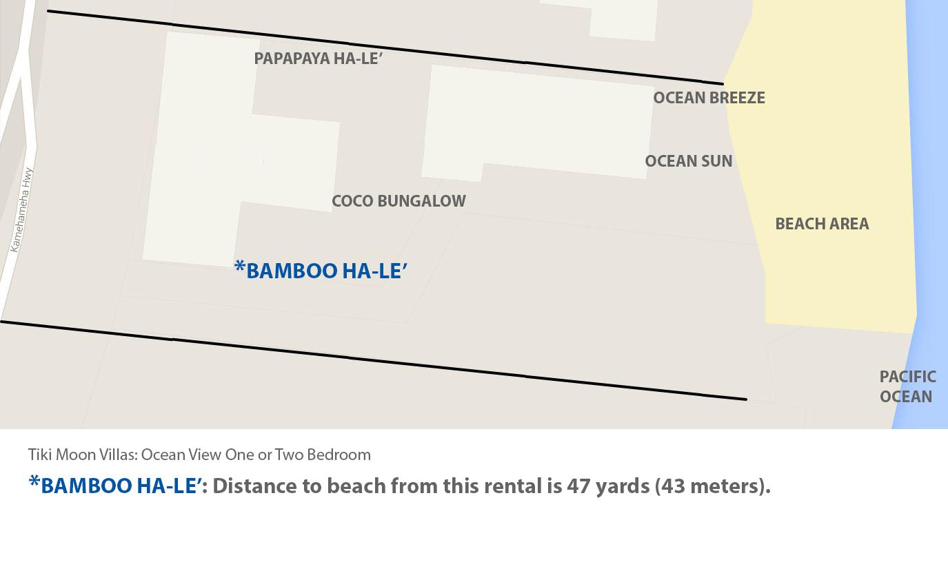 Google map of beach and location fo Bamboo Hale' at Tiki Moon Villas an