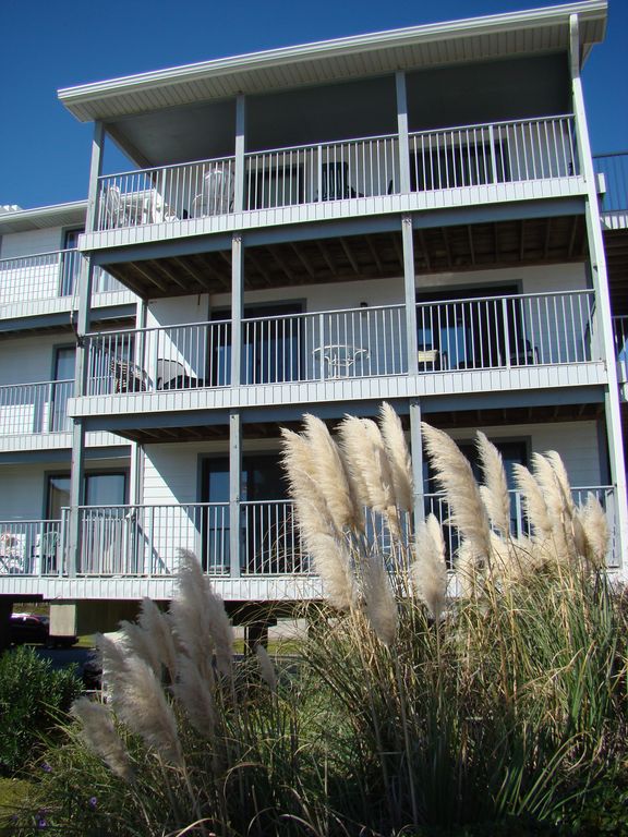 Second floor double balcony overlooking beach and gulf.