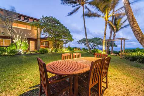 Evening view of one of garden areas next to our beach