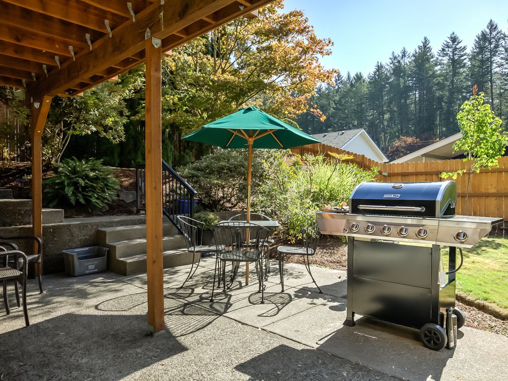Gas grill and tools available.