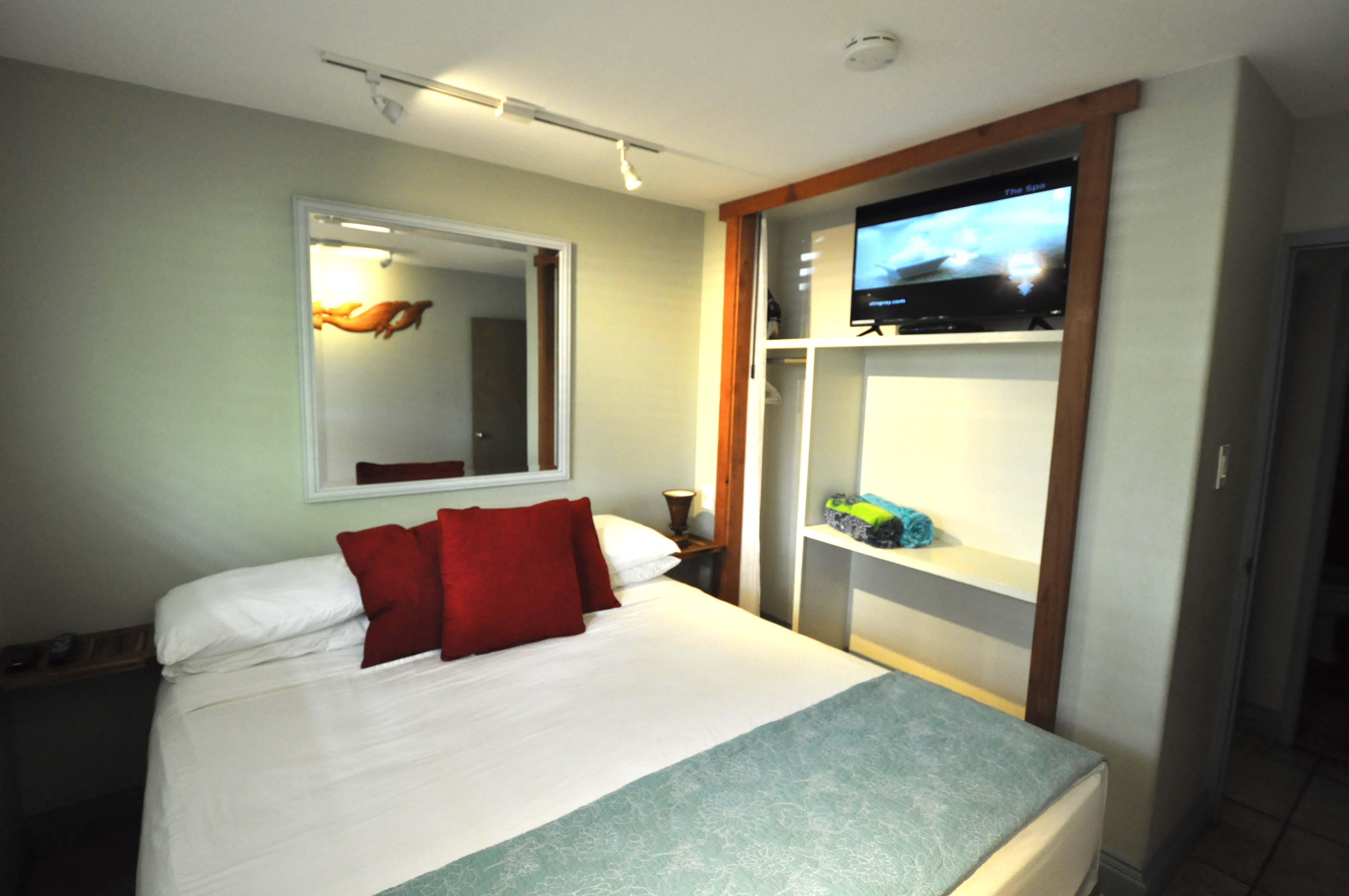 Bedroom with cal king bed.