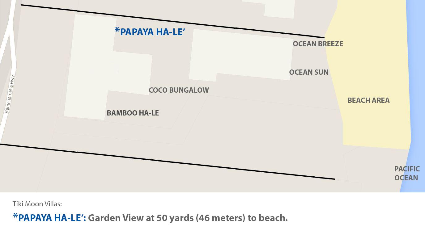 Map view of Papaya Hale' only a short walk to beach from back door.