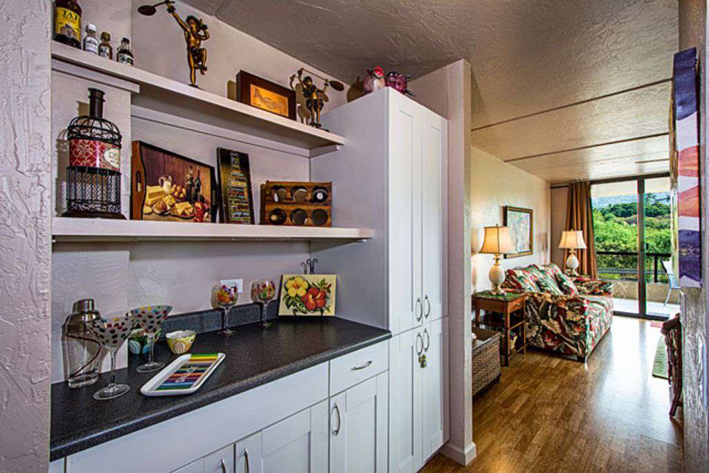 Lots of storage and items on hand for kitchen.