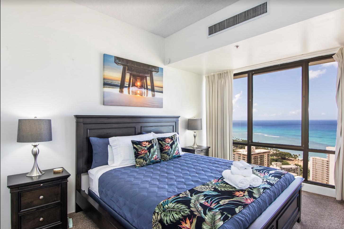 Brand new California King bed in Master bedroom