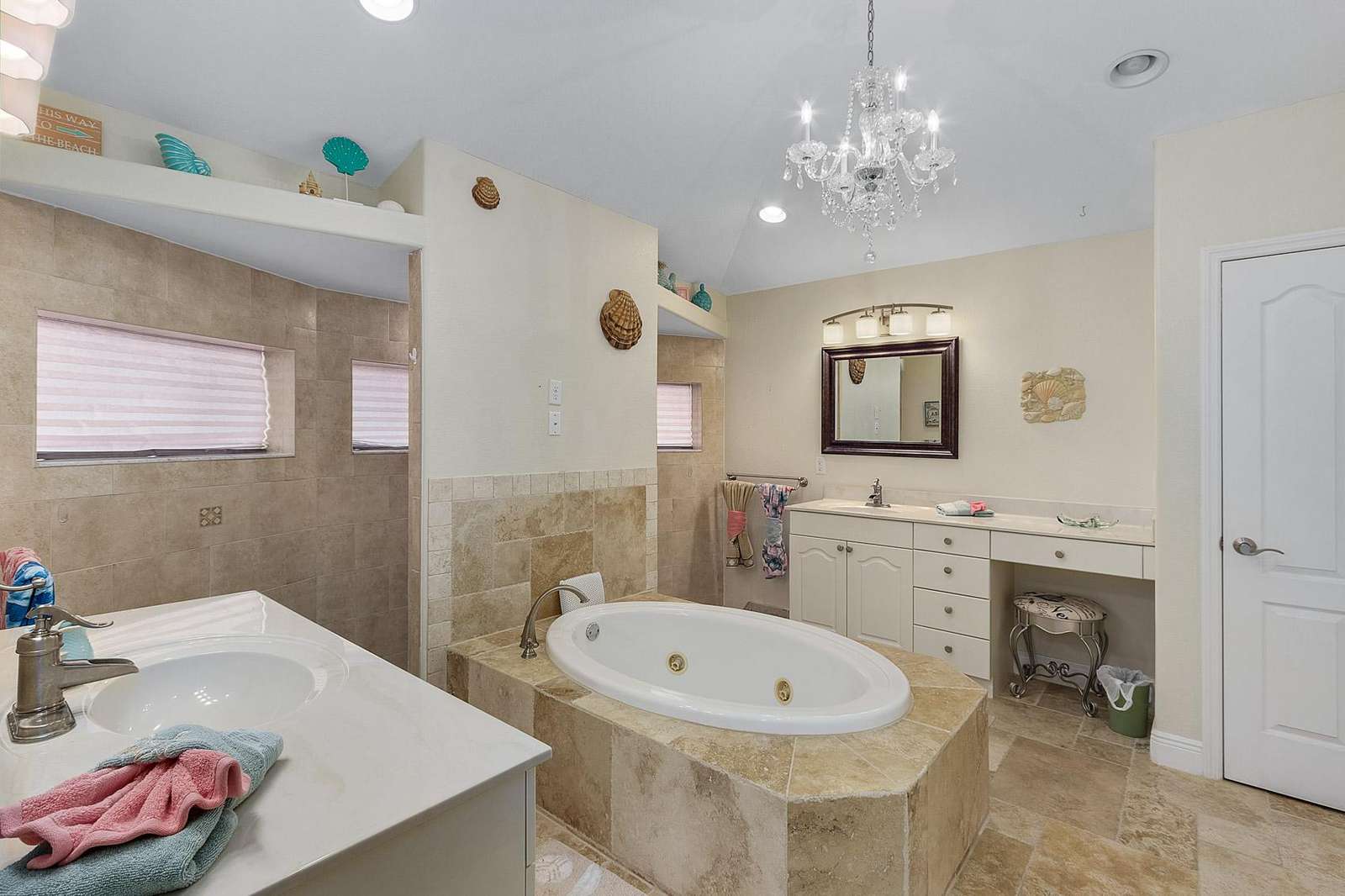 Master bath with bath tub and shower