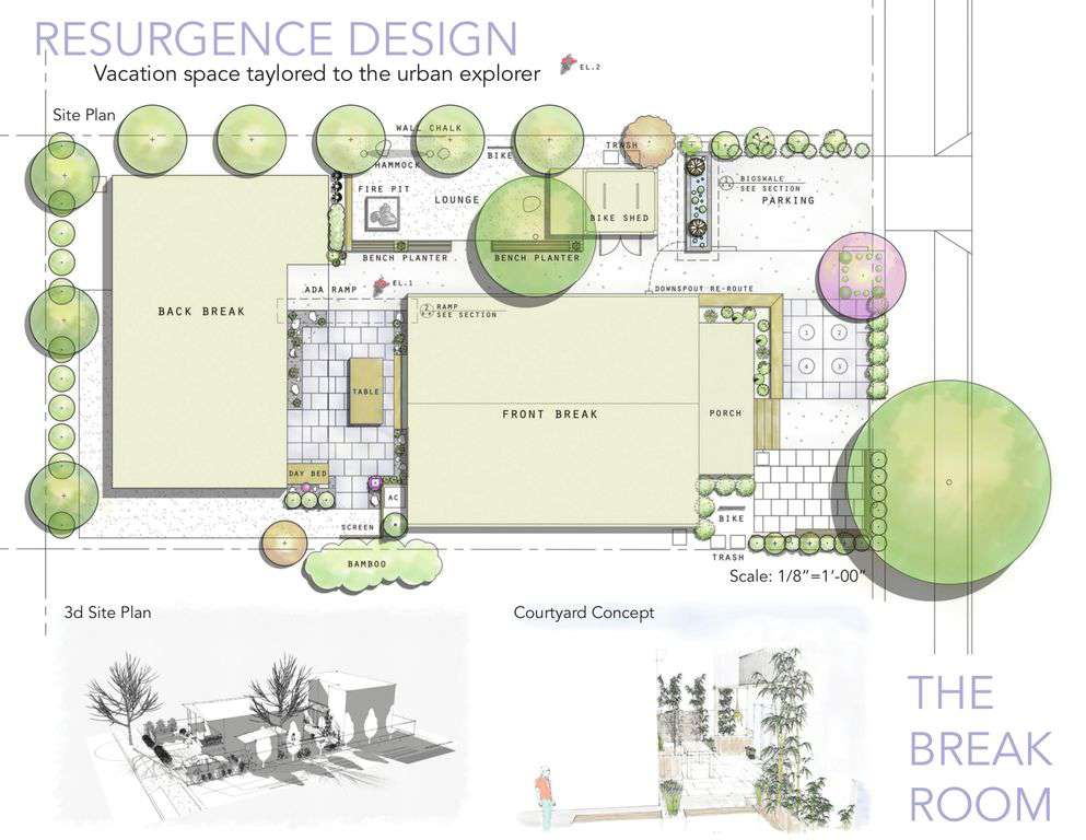 Site plan! Each space has privacy or rent both houses for large groups.