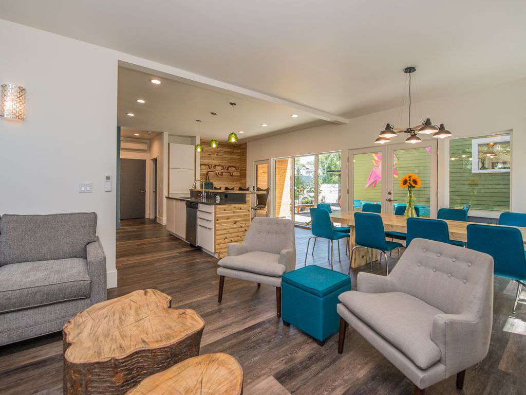 The indoors and outdoors connect- throw open the double doors on warm evenings!