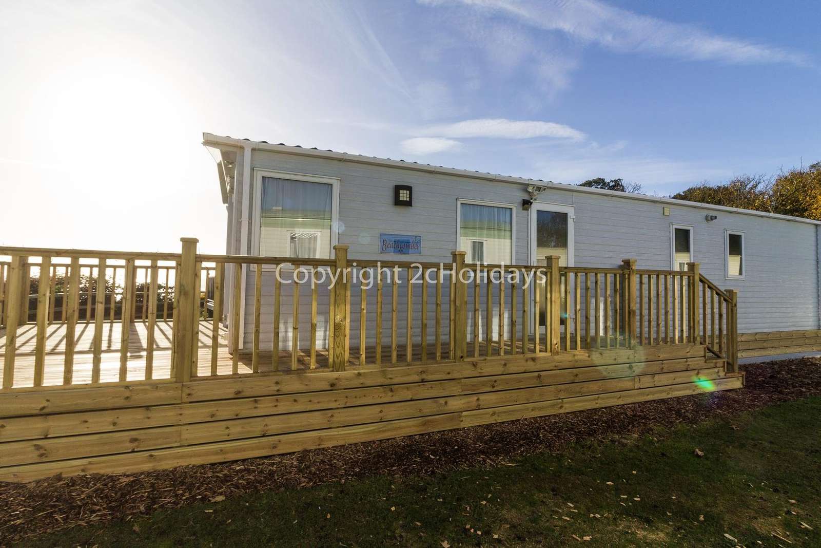 Pet friendly accommodation with decking at Azure Seas Holiday Village