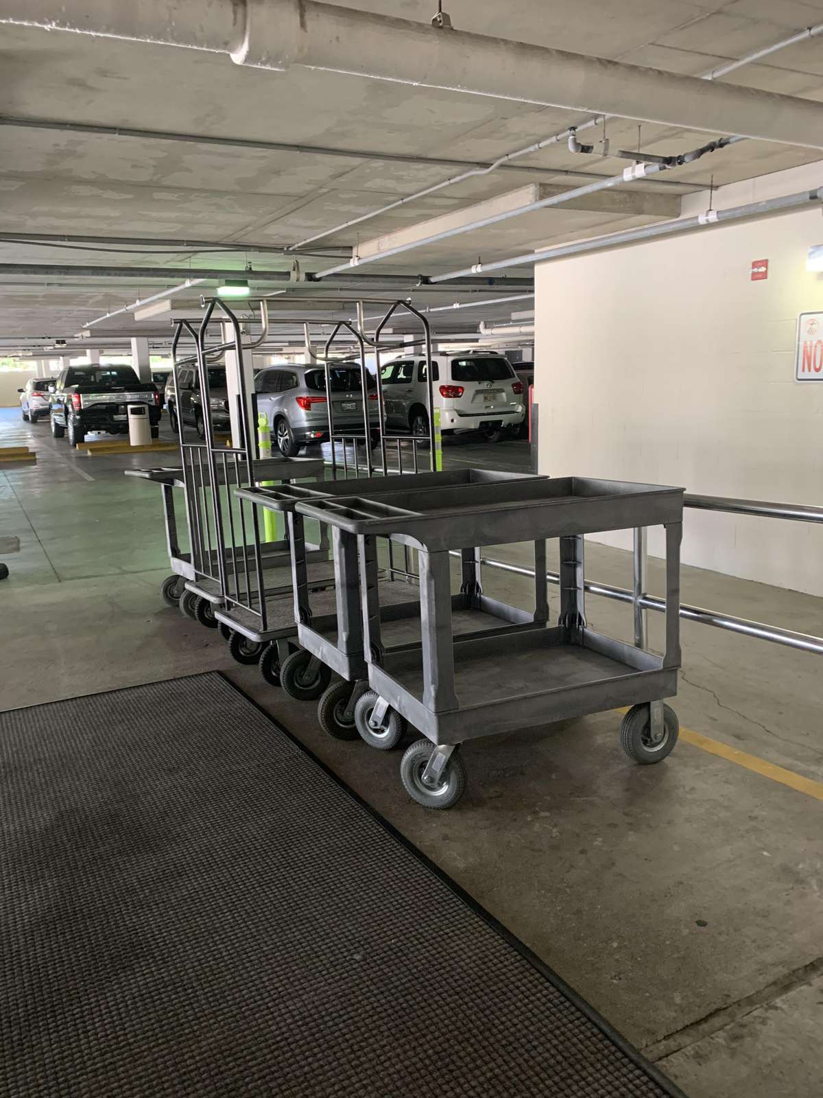 Covered parking with trolleys for easy luggage transfer
