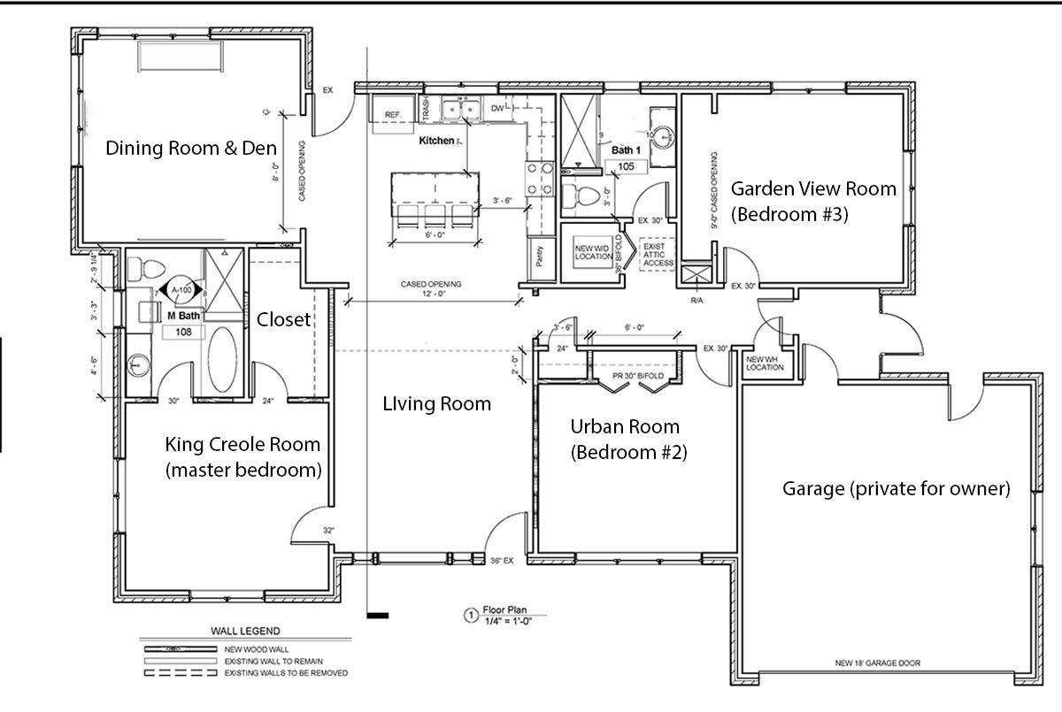 Floor plan showing 3 bedrooms & 2 bathrooms