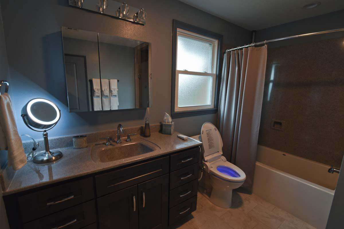 Master bathroom with bidet toilet seat