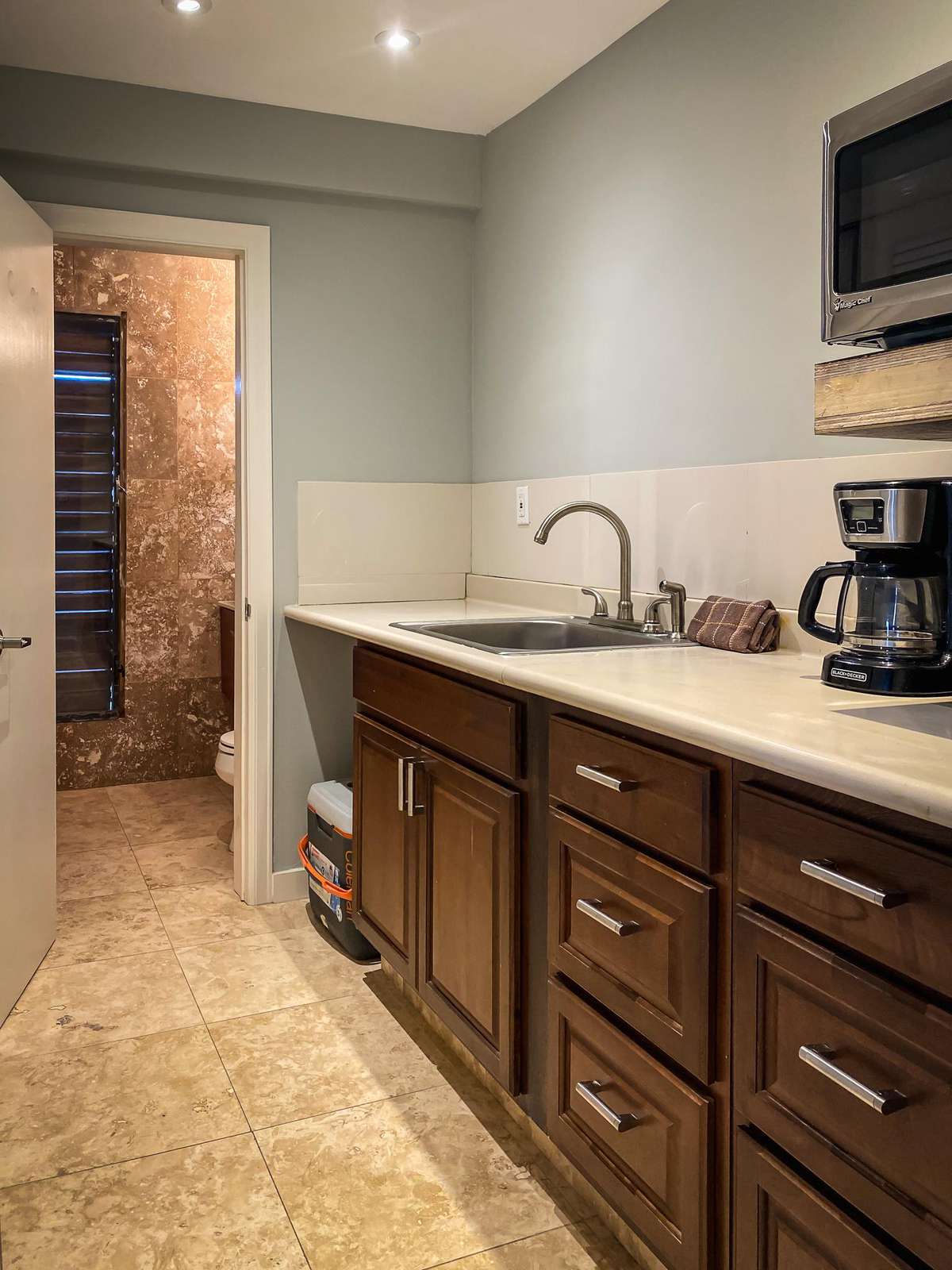 Large microwave and coffee maker