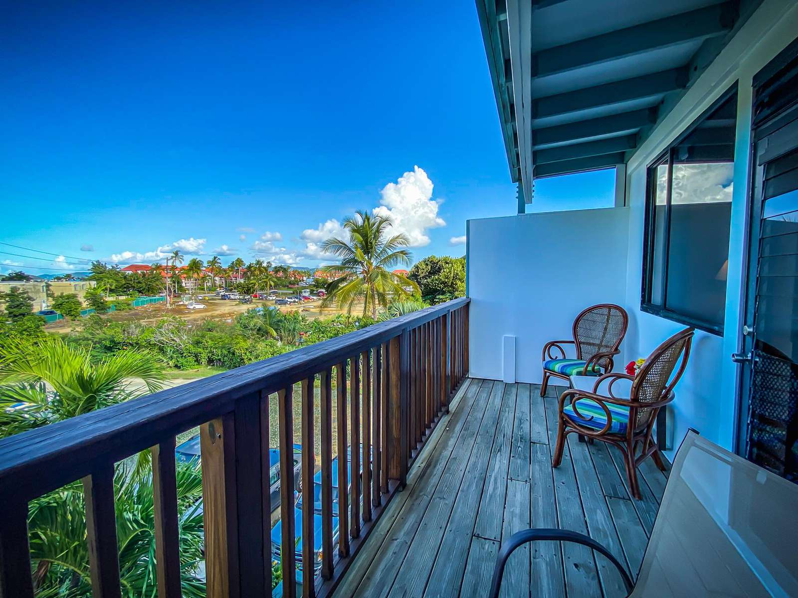 A comfortable outdoor porch with wonderful views
