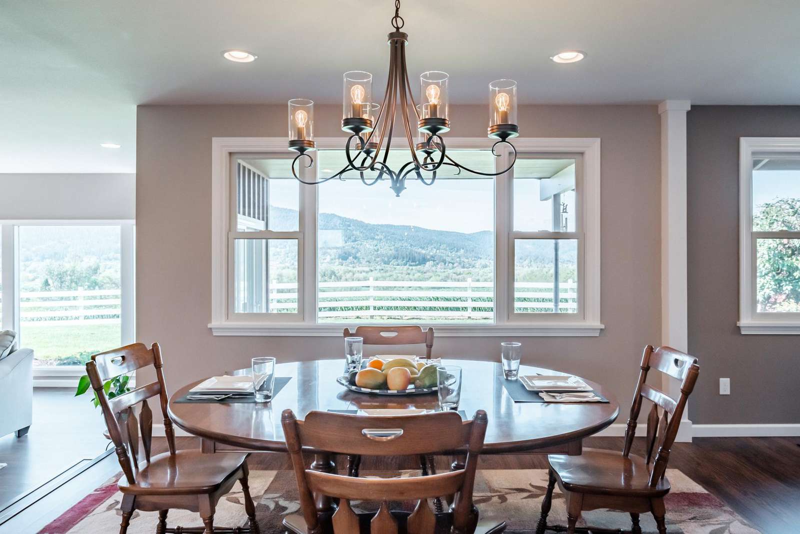 Sit down for a meal and enjoy the view of Vineyard Mountain