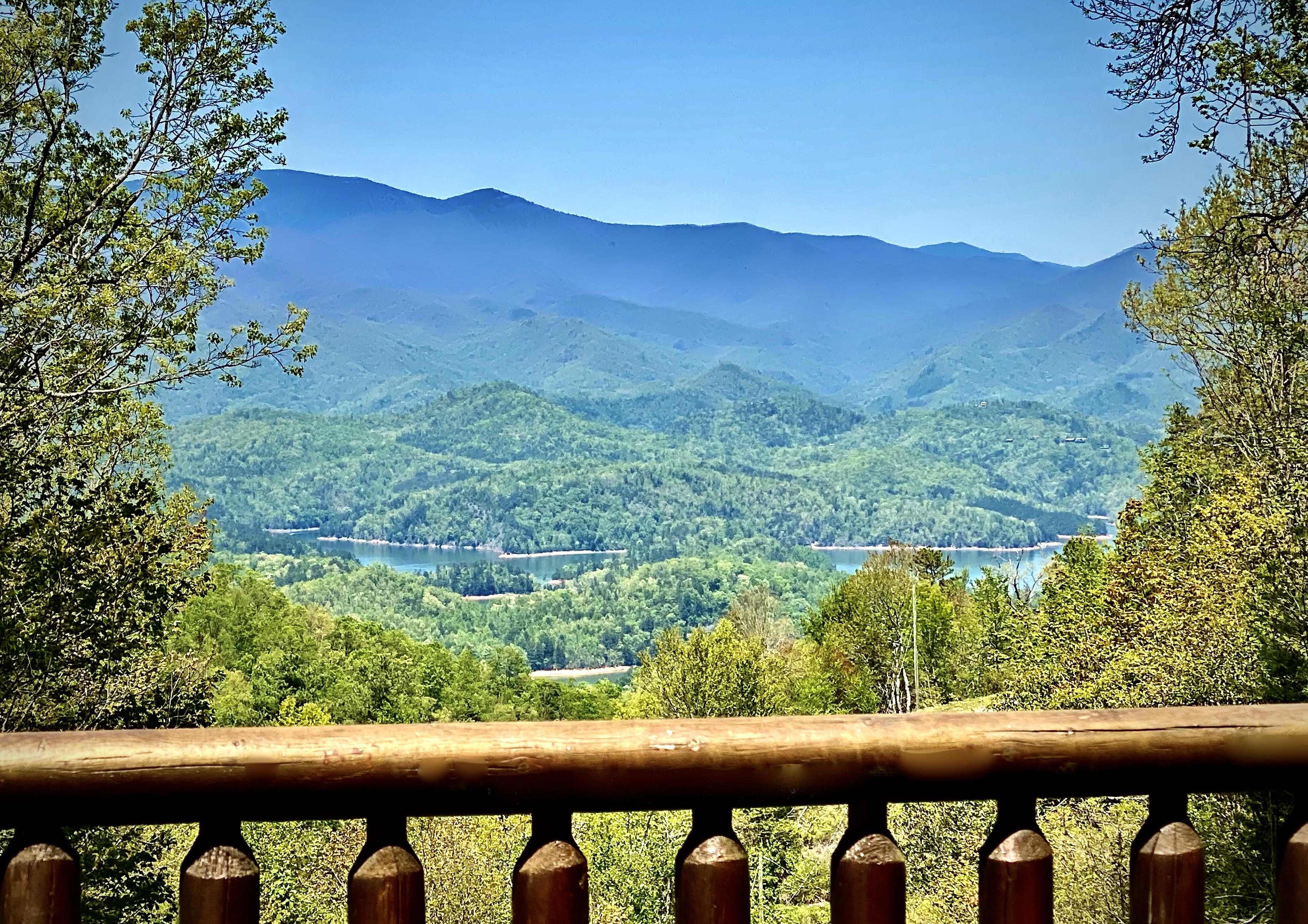 Looking from the Deck out to Lake Fontana and the Smoky Mountains beyond