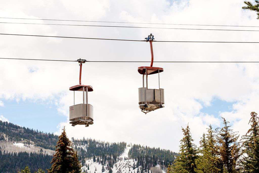 View of ski gondola from condo's parking lot