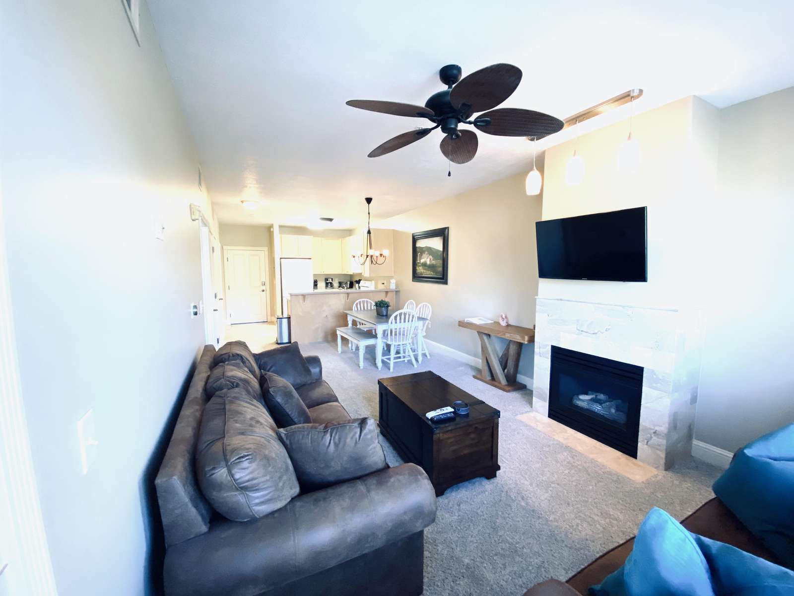 Gas fireplace and flat screen TV