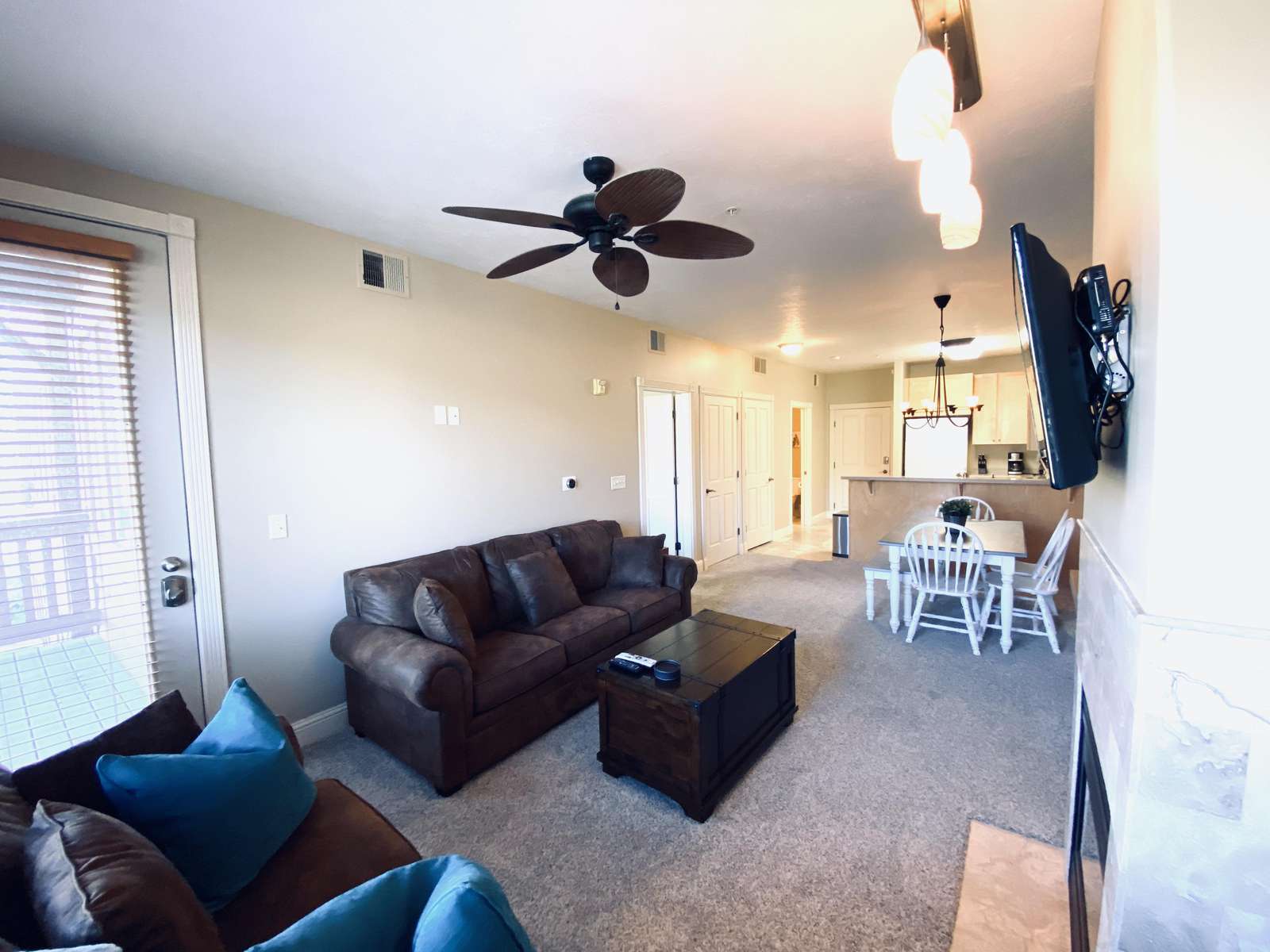 Living area with door to deck