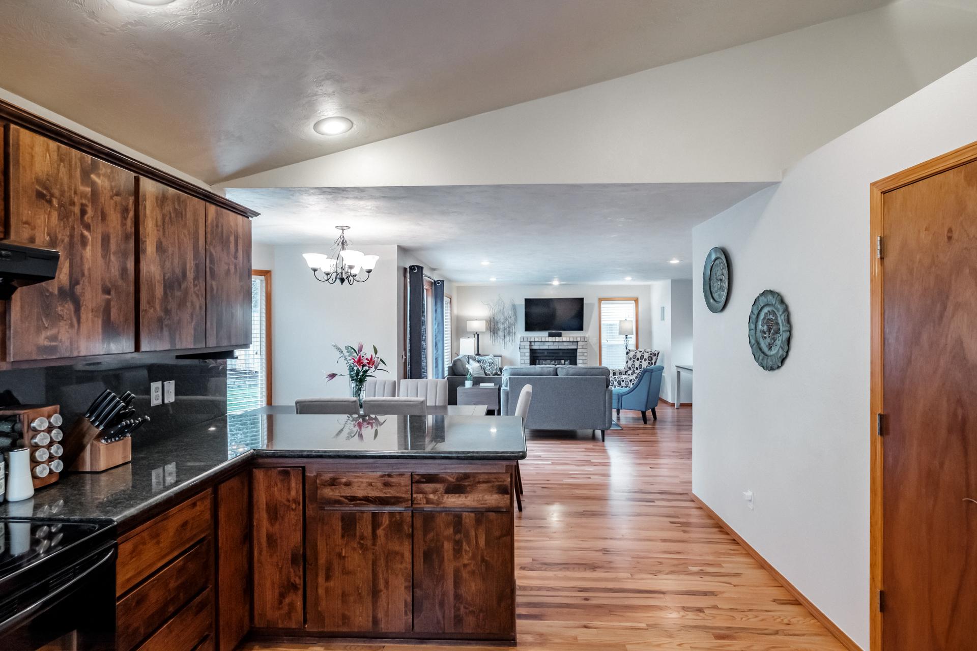 Engage with family and friends in the living room while making dinner!!