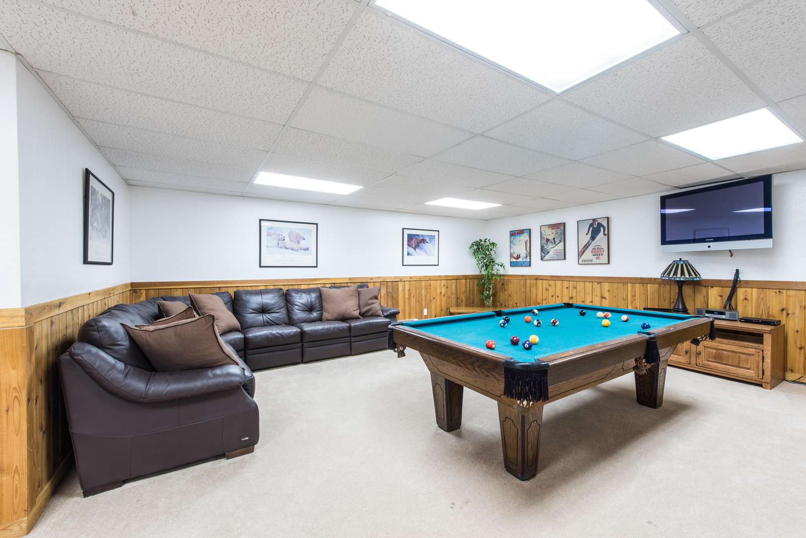 Fun lounge and game room on lower level