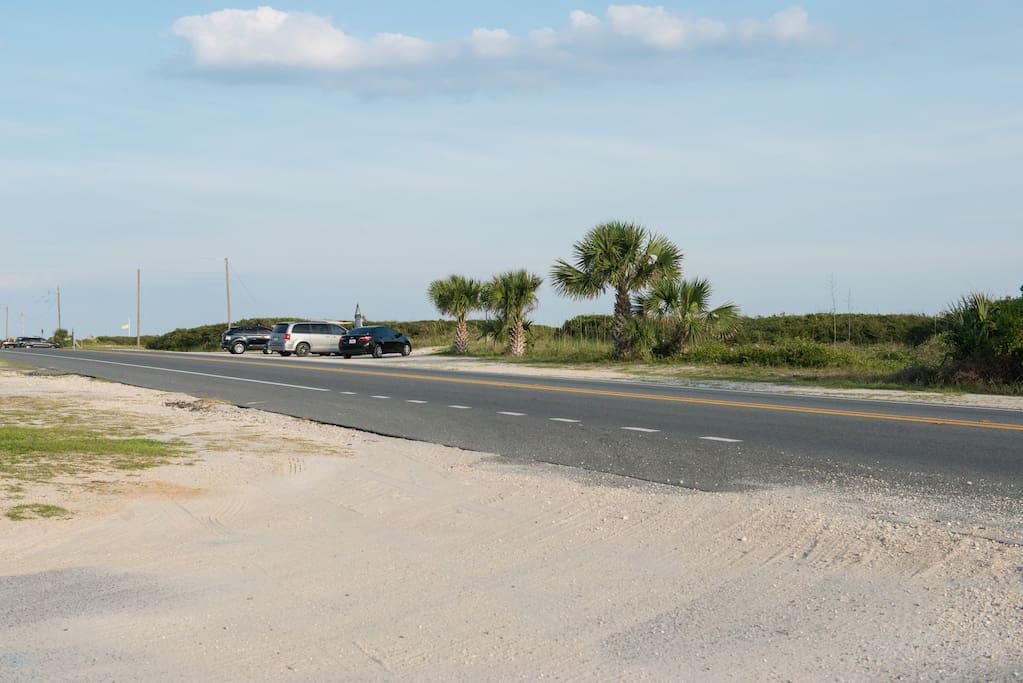 Free parking on the beach very close by