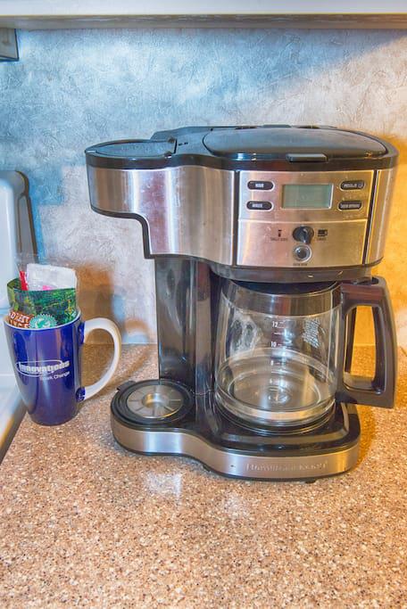 Coffee Maker and complimentary first cup of coffee