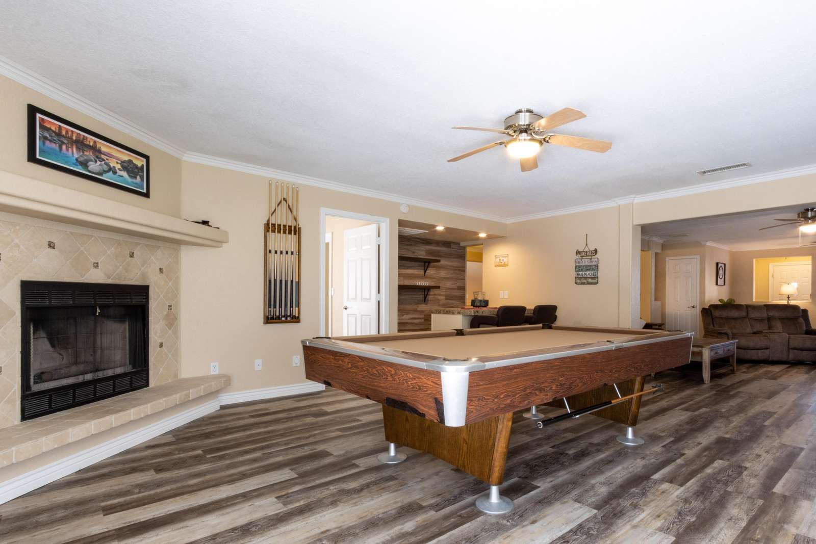 Den, Fireplace and Pool Table