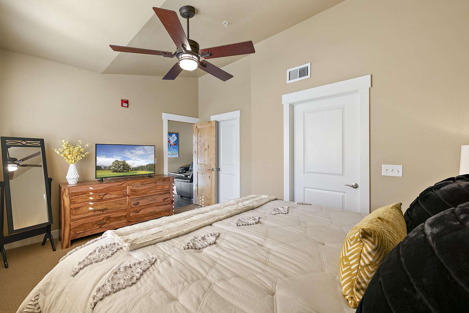 Master bedroom accessed from living room