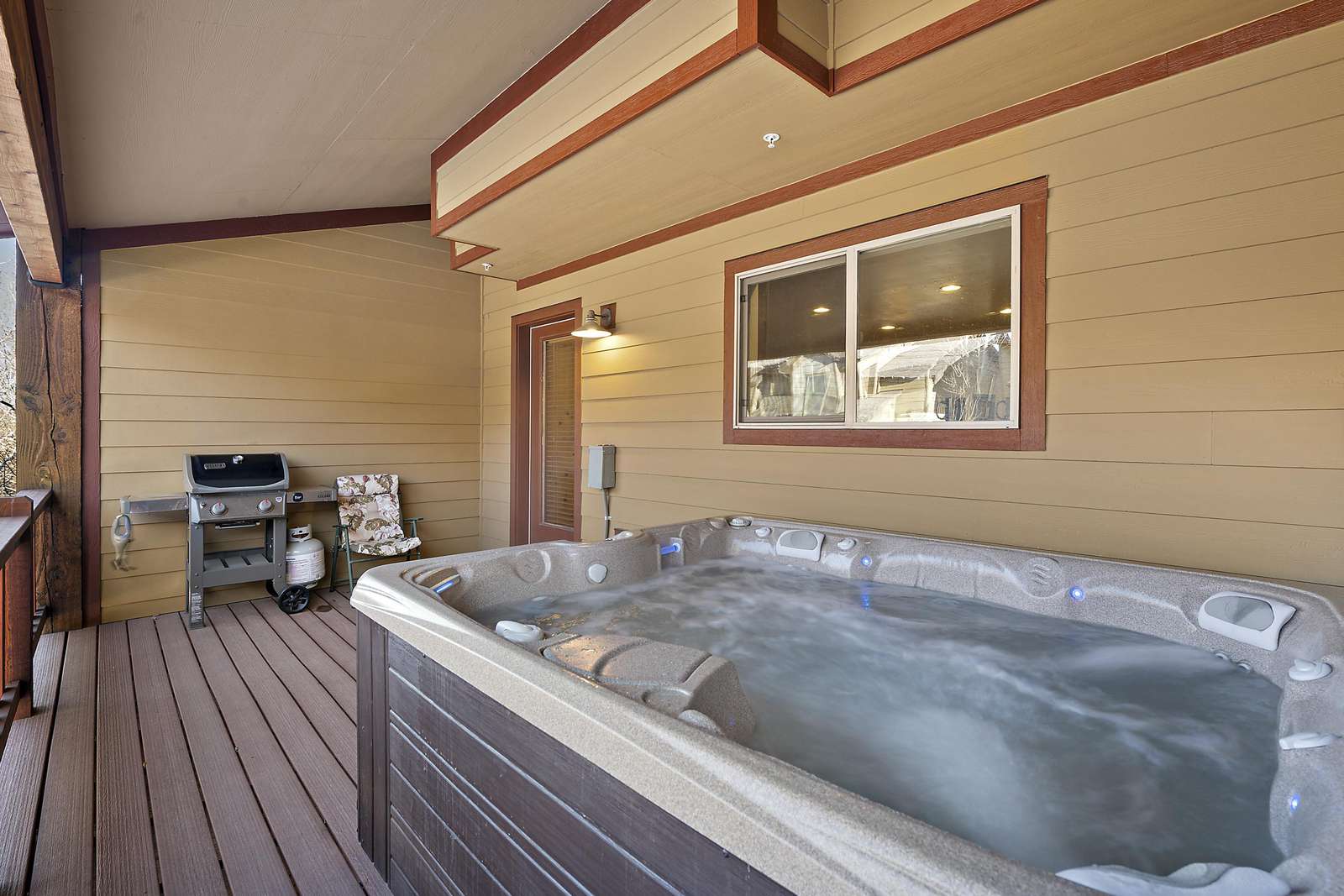 Private deck space with BBQ and hot tub