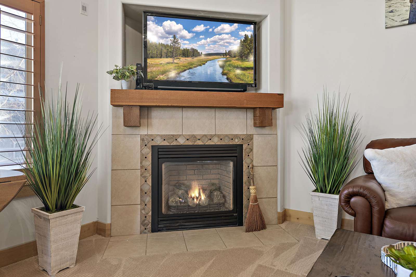 Fireplace and TV to enhance experience
